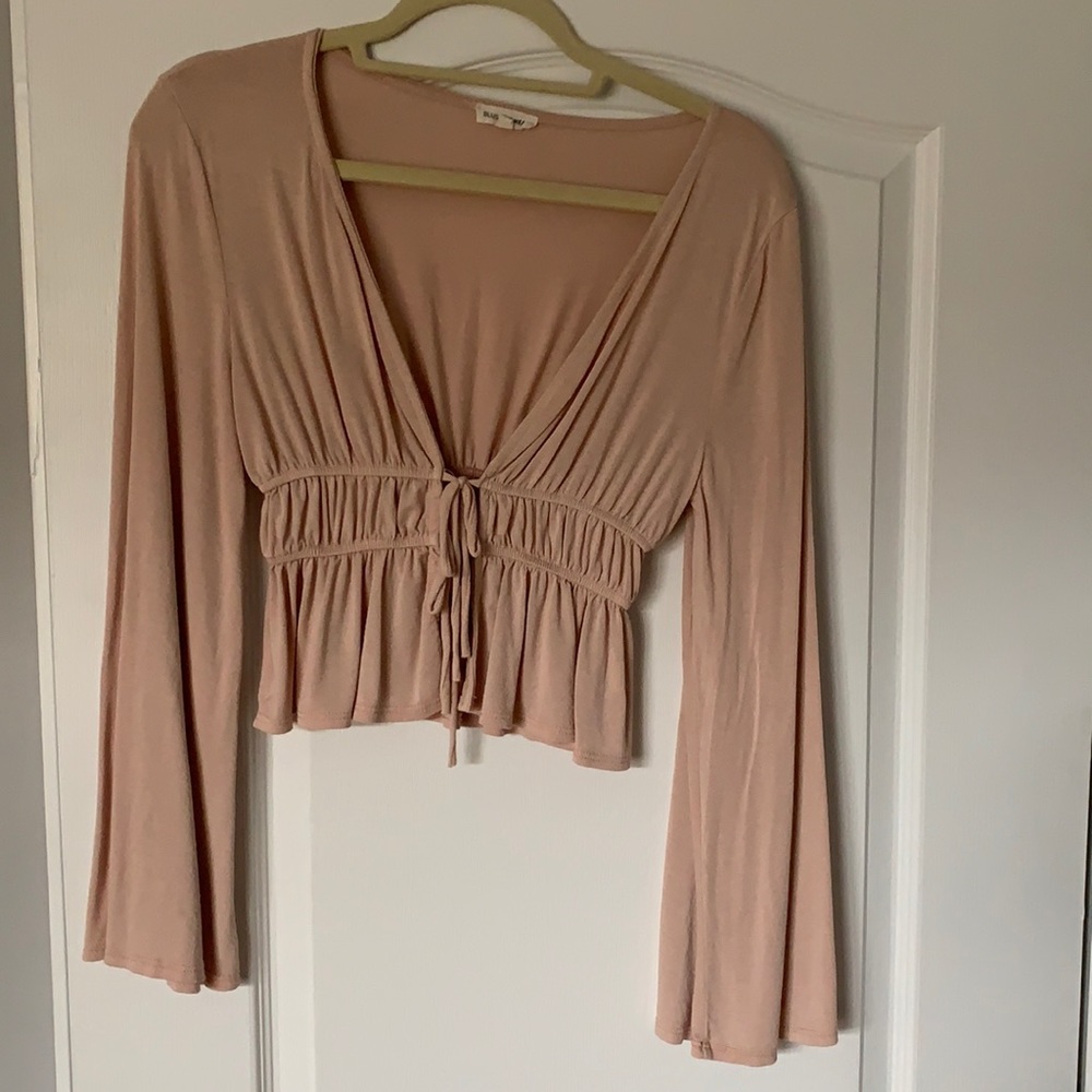 Urban Outfitters bell sleeve low cut sinched tie crop top